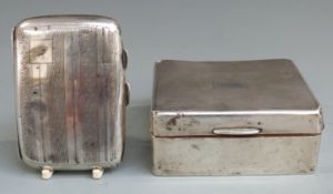 Hallmarked silver cigarette box with engine turned lid, width 9cm together with a hallmarked