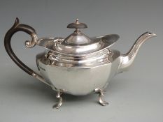George C hallmarked silver teapot raised on four feet, Sheffield 1927 maker James Dixon & Sons Ltd