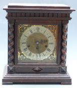 Early 20thC oak cased Wurttemberg shelf clock with Junghan's three train movement stamped 1919