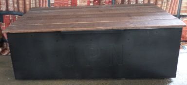 Industrial/haberdashery/shopfitting ammunition box style twin handled metal trunk with hinged