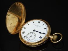 Birch & Gaydon 18ct gold keyless winding full hunter pocket watch with inset subsidiary seconds