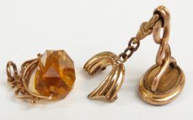 A 9ct gold fob and a rolled gold fob