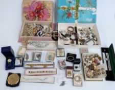 A collection of costume jewellery including 9ct gold cased ladies Rotary watch, silver ring set with