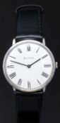 Bulova M8 gentleman's wristwatch with black hands and Roman numerals, white dial, stainless steel