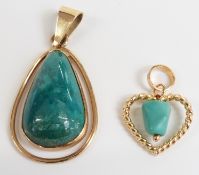 A 14k gold pendant set with turquoise (3.8g) and an 18ct gold pendant (1g)