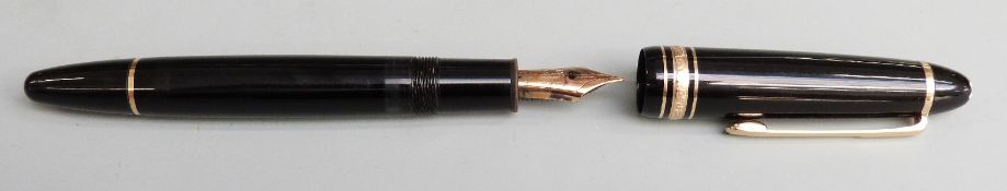 Montblanc Meisterstuck fountain pen with black resin barrel, white snow cap, gold plated fittings