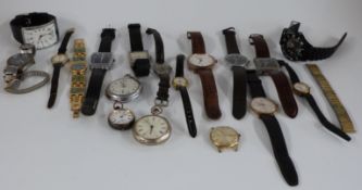 Eighteen various ladies and gentleman's wrist and pocket watches including a silver pocket watch,