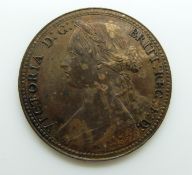 Victorian 1860 young head bronze penny BB EF with lustre