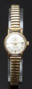 Omega gold plated ladies wristwatch with date aperture, black hands, gold centre seconds hand and