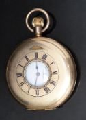 John B Mennie of Gateshead on Tyne gold plated keyless winding half hunter pocket watch with inset
