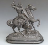 Spelter model of a warrior on horseback, height 43cm