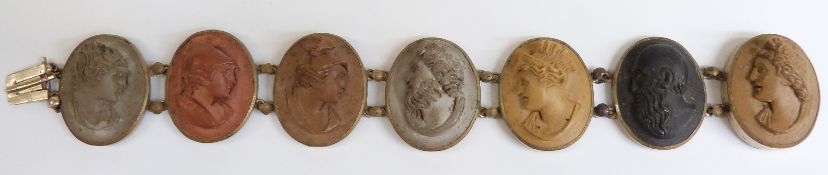 19thC bracelet set with seven lava cameos