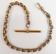 Victorian textured yellow metal fob/ watch chain, 13.3, 27.5cm