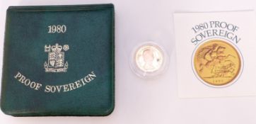 1980 proof gold full sovereign, cased with certificate