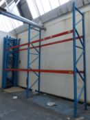 Two bays of heavy duty pallet racking comprising three 360x90cm uprights and eight 280cm cross beams