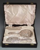 Cased modern hallmarked silver dressing table set, Birmingham 1981 maker Broadway & Co.,comprising