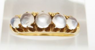 Victorian ring set with five moonstone cabochons, 2.6g, size L