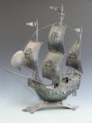 Arts & Crafts style metal model of a galleon, height 68cm