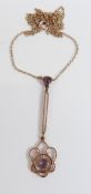 Edwardian 9ct gold necklace set with amethysts, 2.8g, 4.5cm long