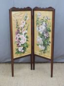 Mahogany screen with printed silk panels