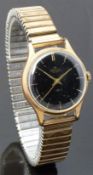 Smiths De Luxe gold plated gentleman's wristwatch with gold hands and baton markers, black dial