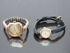 Two 9ct gold ladies wristwatches comprising one Smiths with gold hands, Arabic numerals and hour