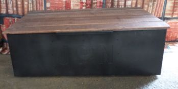 Industrial/haberdashery/shopfitting ammunition box style twin handled metal trunk with hinged