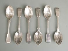 Set of six Edward VII hallmarked silver Fiddle pattern dessert spoons, length 18cm, London 1901
