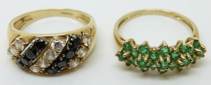 Two 9ct gold rings, one set with emeralds, the other with sapphire and cubic zirconia, 8.4g, both