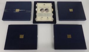 Forty three various commemorative crown sized coins in Westminster coin trays, including gold plated