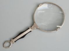 Art Deco possibly white metal framed magnifying glass, length 15cm