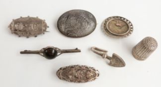 Two Victorian hallmarked silver brooches, Aesthetic style brooch set with a gold bird, hallmarked