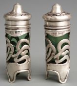 Pair of Art Nouveau hallmarked silver peppers, Birmingham 1908 maker Levi & Salaman, height 7.5cm