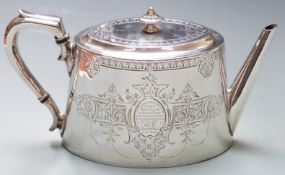 Silver plated presentation teapot engraved 'Penrith Agricultural Society 1874 the gift of John