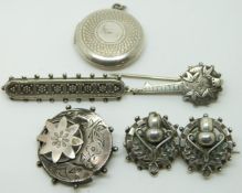 A collection of Victorian jewellery including silver brooches (Birmingham 1892 and 1890), two