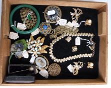 A 1920s Peking glass, cut steel brooch, Czech brooches, pinchbeck brooches, guard chain, Victorian