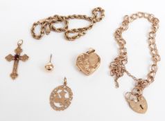 Two 9ct gold bracelets (3.9g) and three 9ct gold pendants (2.8g)