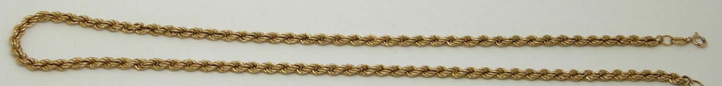 A 9ct gold rope twist necklace, 5.3g, 23cm drop.