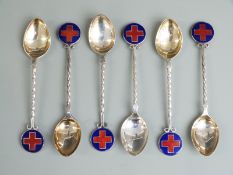 Set of six enamelled hallmarked silver teaspoons with crest for the West Midlands Gas Board,