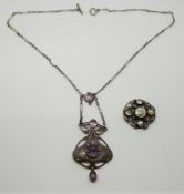 Arts and Crafts silver necklace set with an amethyst by Murrle Bennett and an Arts and Crafts