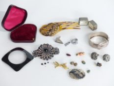 Hallmarked silver buckle bangle, Alva Studios cufflinks, Siam silver brooch, scarab beetles,