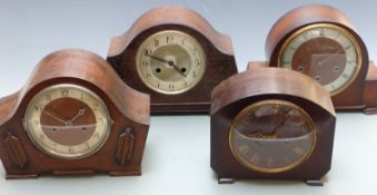 Four 1930s mantel clocks comprising a three train Smiths Westminster chime example and three two