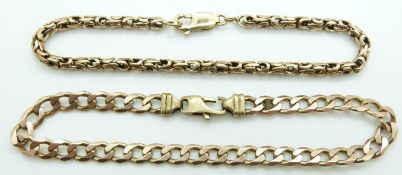 Two 9ct gold bracelets, one with curb links, 21g