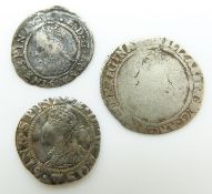Elizabeth I (1558-1603) hammered silver threepence 1569 F together with a threehalfpence VF, and a