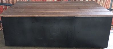 Industrial/haberdashery/shopfitting ammunition box style twin handled metal trunk with hinged