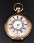 Continental 14ct gold keyless winding half hunter pocket watch with black Roman numerals, blued