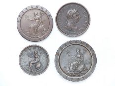 George III 1797 cartwheel twopence VF+ together with a cartwheel penny and two further George III