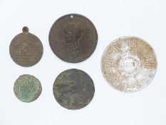 Tetbury Farthing token 1669 (local interest) and four other tokens, including John Wilkinson 1793