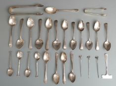 Quantity hallmarked silver teaspoons and other cutlery including six bright cut teaspoons, set of