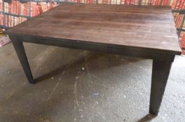 Industrial/haberdashery/shopfitting steel and inset plank top table (in two parts for easy